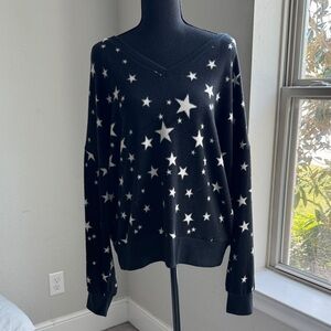 Black Star Print V-Neck Women's Sweater